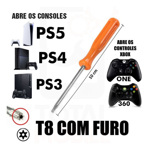Chave Mini Torx T8 Com Furo Ps3 Ps4 Controle Xbox 360 One
