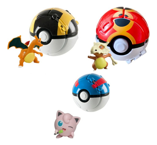 Set 3 Figuras Pokemon-pokeball: Charizard-cubone-jigglypuff