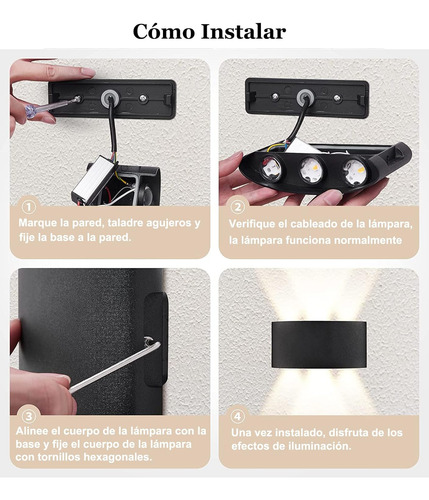 Lampara Led Aplique Pared 4 Luces Luz Cálida Int/ext Muro