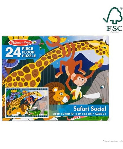 Melissa & Doug Rompecabezas Piso Jumbo Safari Social 24pzas