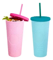 Comprar Set De Vasos Member's Mark Con Popote Y Tapa 2 Pzas Color Rosa Y Verde
