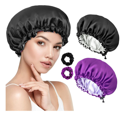 2 Pcs Gorros Rizadores De Raso,viene Con 2 Pcs Diademas De