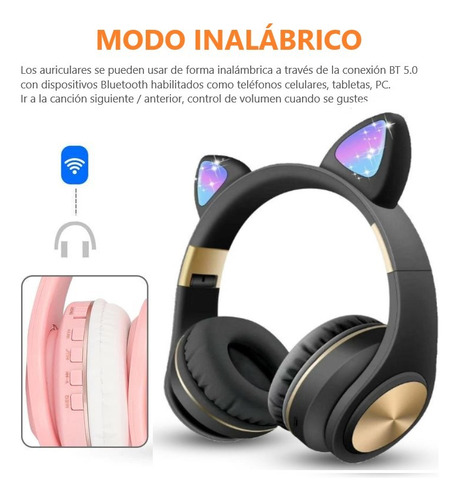Audifonos Inalámbricos Bluetooth 5.0 M1 Cat Gato Premiun Col Color Negro