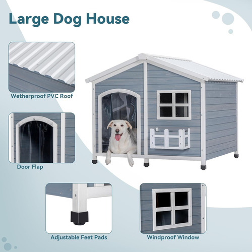 Casa Para Perros Extra Grande Para Exteriores Con Techo Pvc