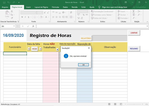 Planilha De Banco De Horas Dinâmica / Com Relatório