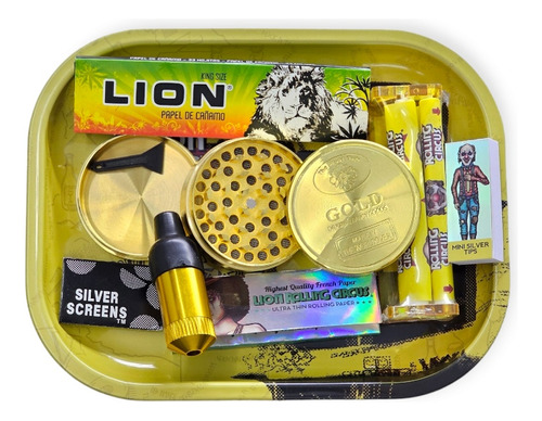 Bandeja Lion Rolling Oro Grinder Pikachu Pipa Celulosa Tips 