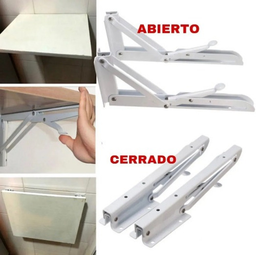 Imagen 3 de 7 de Mensula Mesa Rebatible Par 34 Cm Blanco 80kg Reforzada Mr112