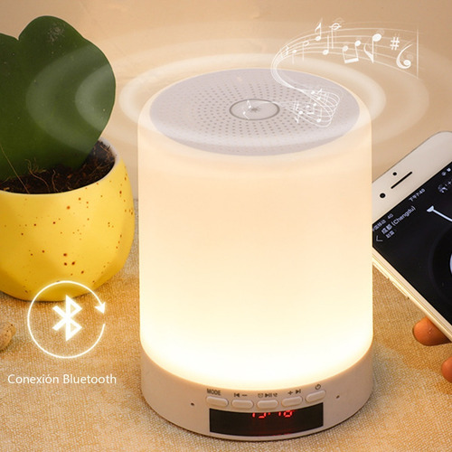 Imagen 5 de 9 de Lámpara De Noche Led Con Altavoz Bluetooth Inalámbrico Reloj