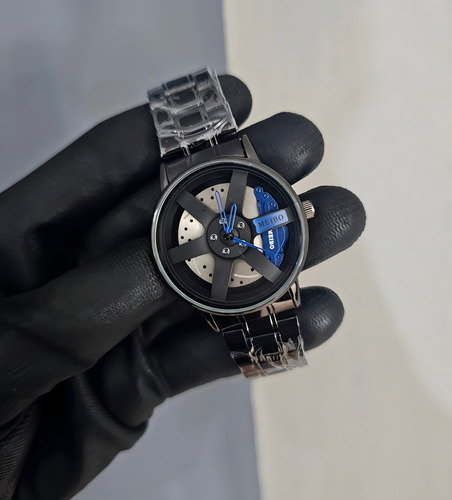 Reloj Llanta Rojo Con Caliper Meibo Malla Negro