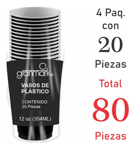Vaso De Plástico Desechable 12oz Granmark - 80 Piezas