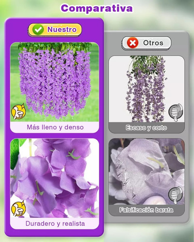 24pzs Flores Artificial Wisteria Decoración Fiesta Boda 1.1m Lavanda