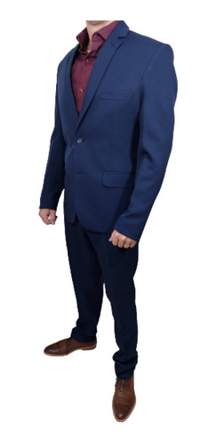 Imagen 4 de 8 de Ambo Traje Hombre Azul Entallado Pantalón Chupin De Calidad