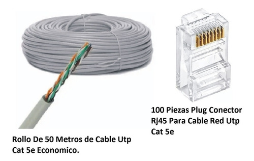 Cable Utp Cat 5e Economico Rollo De 50 Metros + 100 Conector