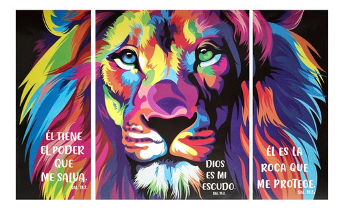 Cuadro Triptico León Colores Cristiano