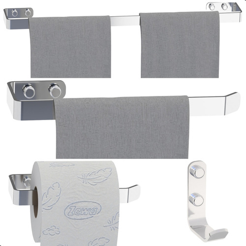 Kit 4 Acessórios Para Banheiro Acabamento Quadrado Cromado