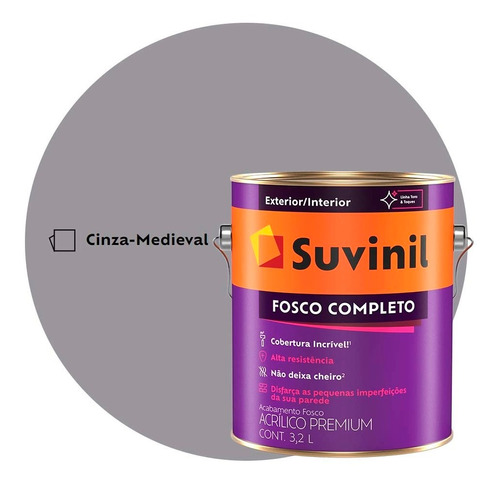 Tinta Anti Mofo Fosco Completo Suvinil 3,2l Cinza Medieval