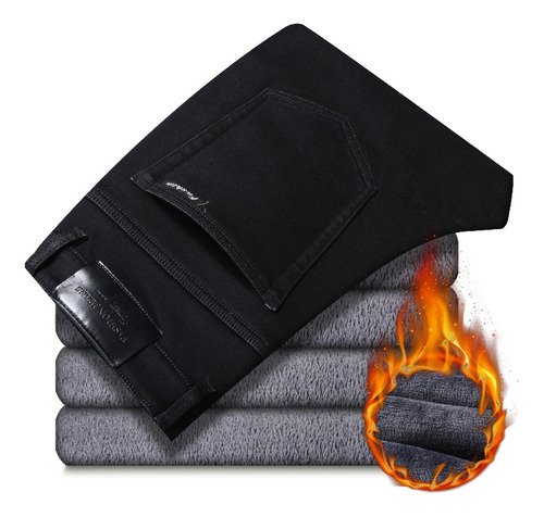 Invierno Hombre Fleece Negro Azul Jeans Negocios Casual Cáli