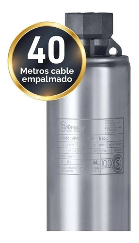 Bomba Sumergible Pozo Motorarg 4pack 150 40 Mts Cable 1.5 Hp