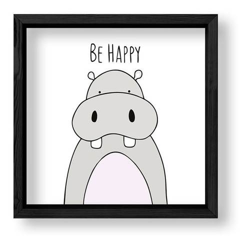 Cuadros Nordicos 20x20 Box Negro Be Happy Hippo