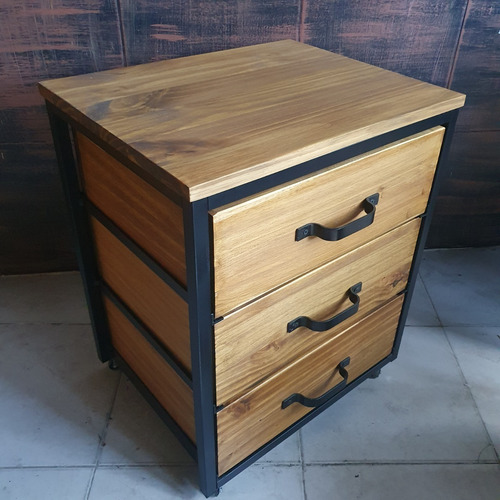 Imagen 4 de 5 de Cajonera Industrial Escritorio Movil Hierro Madera Rustica