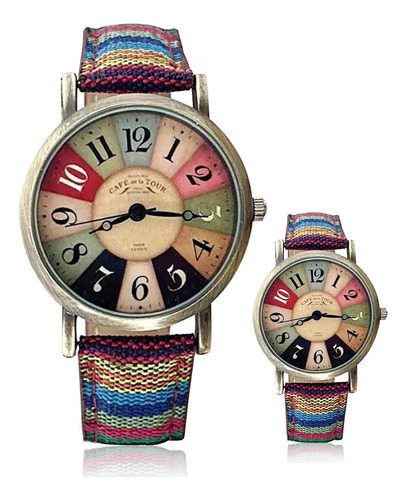 Reloj De Cuero De Tela Para Mujer, Estilo Vintage, Tono Dora