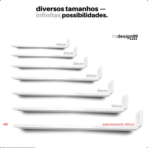 40cm - Mão Francesa Cantoneira Branca Invisível - rio design99 - Ferro Aço Suporte Para Prateleira Reforçada Resistente Industrial Madeira Bancada Estante s56