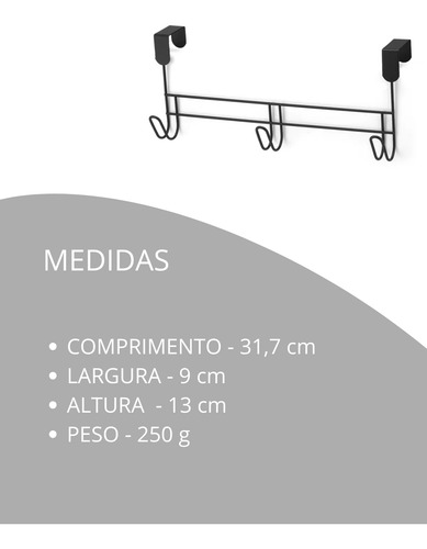 Suporte Para Porta Com 3 Ganchos Black Arthi Acabamento