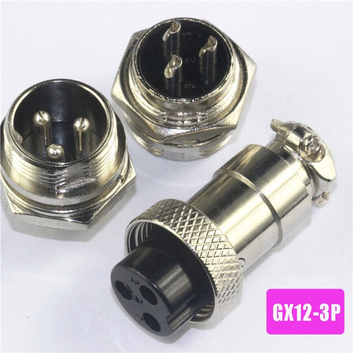 Gx12 Conector Aviacion 3 Pines, Pack 2 Unidades