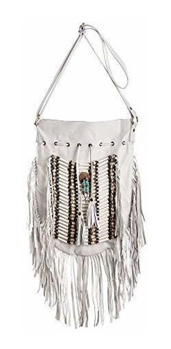 Blanco Boho Bolsa | De Cuero Real | Fringe Bolso | Bolsas De