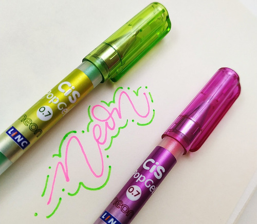 Imagem 3 de 7 de Kit Caneta Gel Pop Gel Neon + Glitter Cis 10 Cores Oferta!