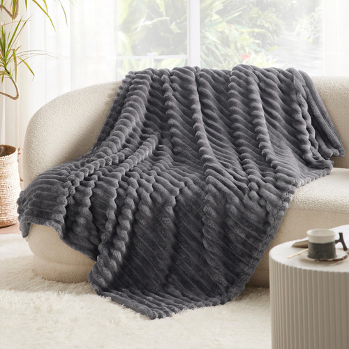Manta De Forro Polar Gris Doble De 150 X 200 Cm Para Sofá