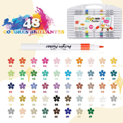 Et Rotulador Acrílico Con Punta De Pincel De 48 Colores