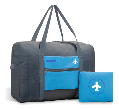 Maleta Plegable Ultraligera De Viaje Impermeable Resistente Color Gris- Azul