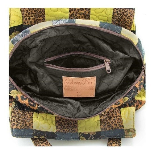 Bolsa Feminina Giulianna Jasmine Patchwork Giulianna Fiori Cor Jasmine Verde e Marrom
