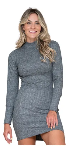Vestido canelado manga cheap longa mercado livre