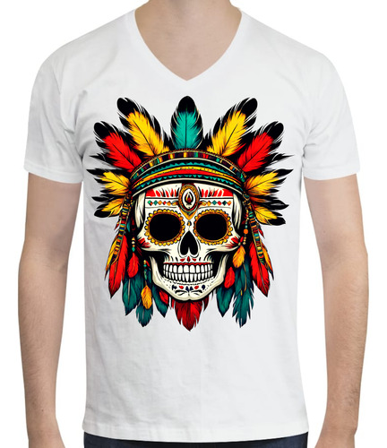 Playera De Calavera Penacho De Plumas - Calavera México - Mx