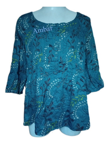 Blusa Croft & Barrow Estampada Azul Petróleo, Mangas 3/4