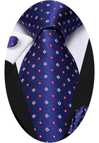 Set De Corbata , Pañuelo Y Gemelos Hi-tie Seda, Azul Royal