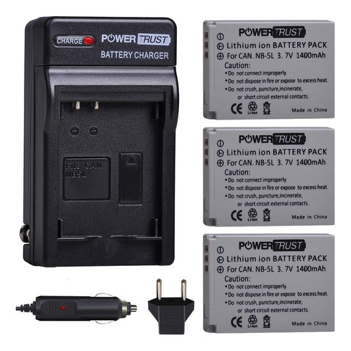 Pack De 3 Baterías Nb5l Y Cargador Rápido Canon Power...