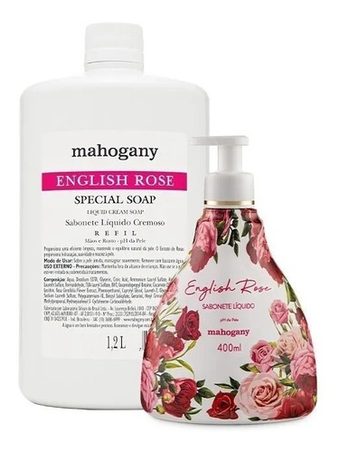 Mahogany English Rose combo sabonete líquido 400ml com refil 1,2L