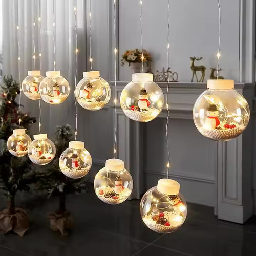 2 Pcs Serie De Luces Navideñas Cortina De Esferas Cascada Luces Blanco / Muñeco De Nieve