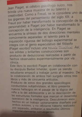 De La Logica Del Niño A La Logica Del Adolescente B Inhelder (Usado)