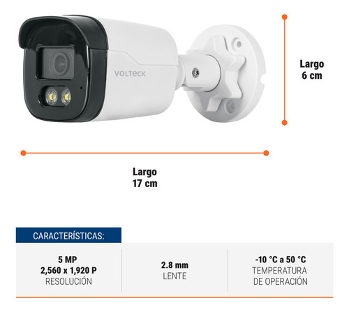 Cámara Tipo Bala 5MP, Lente 2.8mm, c/Micrófono, Volteck CTV-52A, Color Blanco