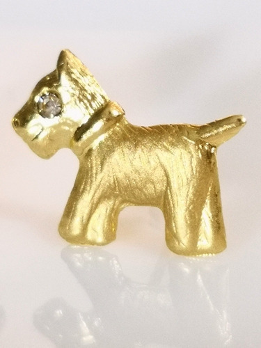 Broqueles En Oro Macizo De 14k Perrito Ojito C/zirconia M284