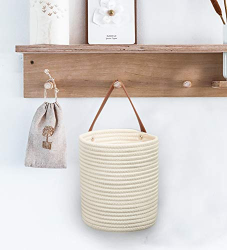 Canasta Decorativa Con Cordon Colgante Tejida Blanco 2 Pzas