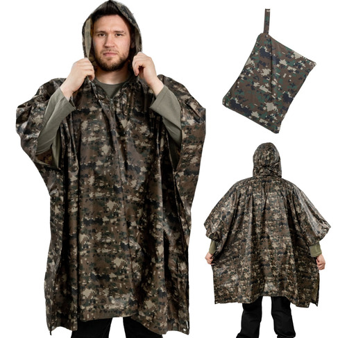 Impermeable Pocho Para Lluvia Diseño Camuflaje Unitalla Verde Oscuro Unitalla