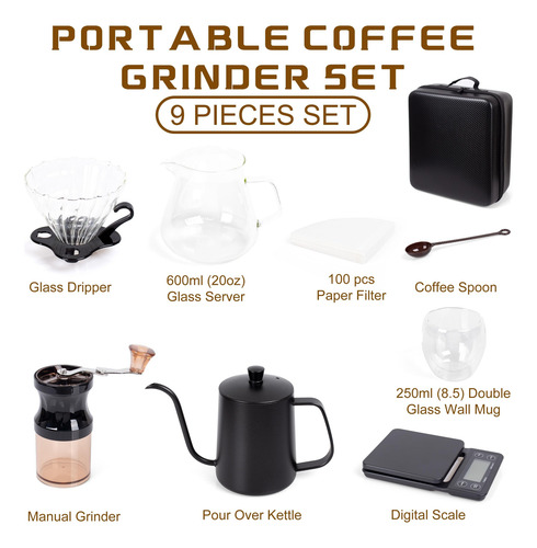 Kit De Cafetera Manual 9 Piezas Portatil Para Camping Viajes