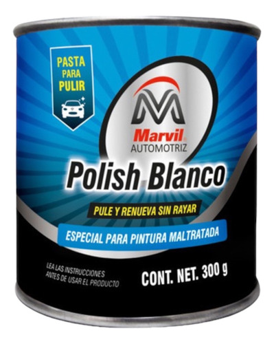 Polish Auto Blanco Marvil Pasta Pulir Renovar Limpiar 300gr