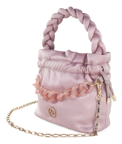 Bolsa Drawstring Cloe Para Mujer Textil Maneral Trenzado Color Rosa