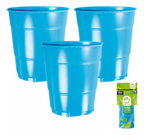 Vaso De Plástico Desechable 12 Oz. Party Is On - 20 Piezas Color Azul Caribe